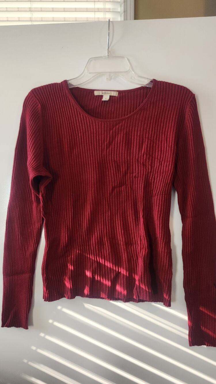 Merona Red Ribbed Knit Sweater Top Womens Size Medium Long Sleeve #309